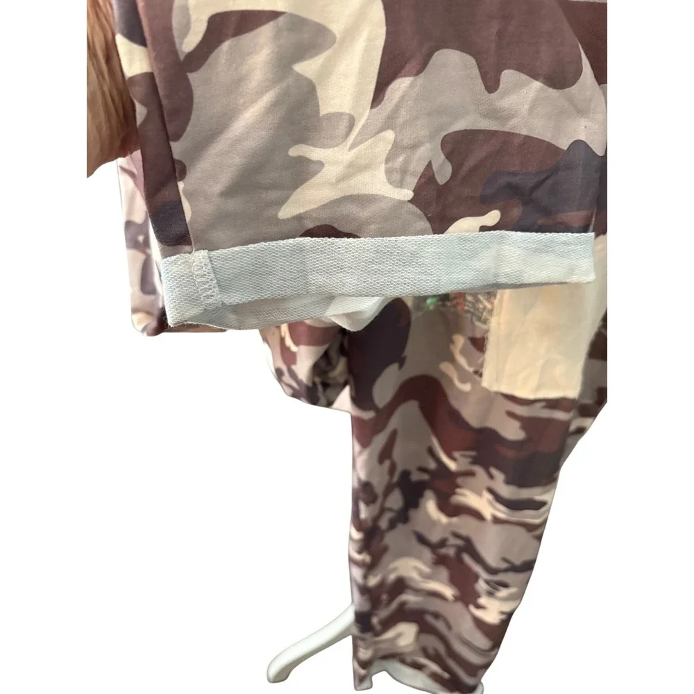 Camo‎ Print Sequin Patch Joggers Brown Tan XL Elastic Waist Drawstring Pants